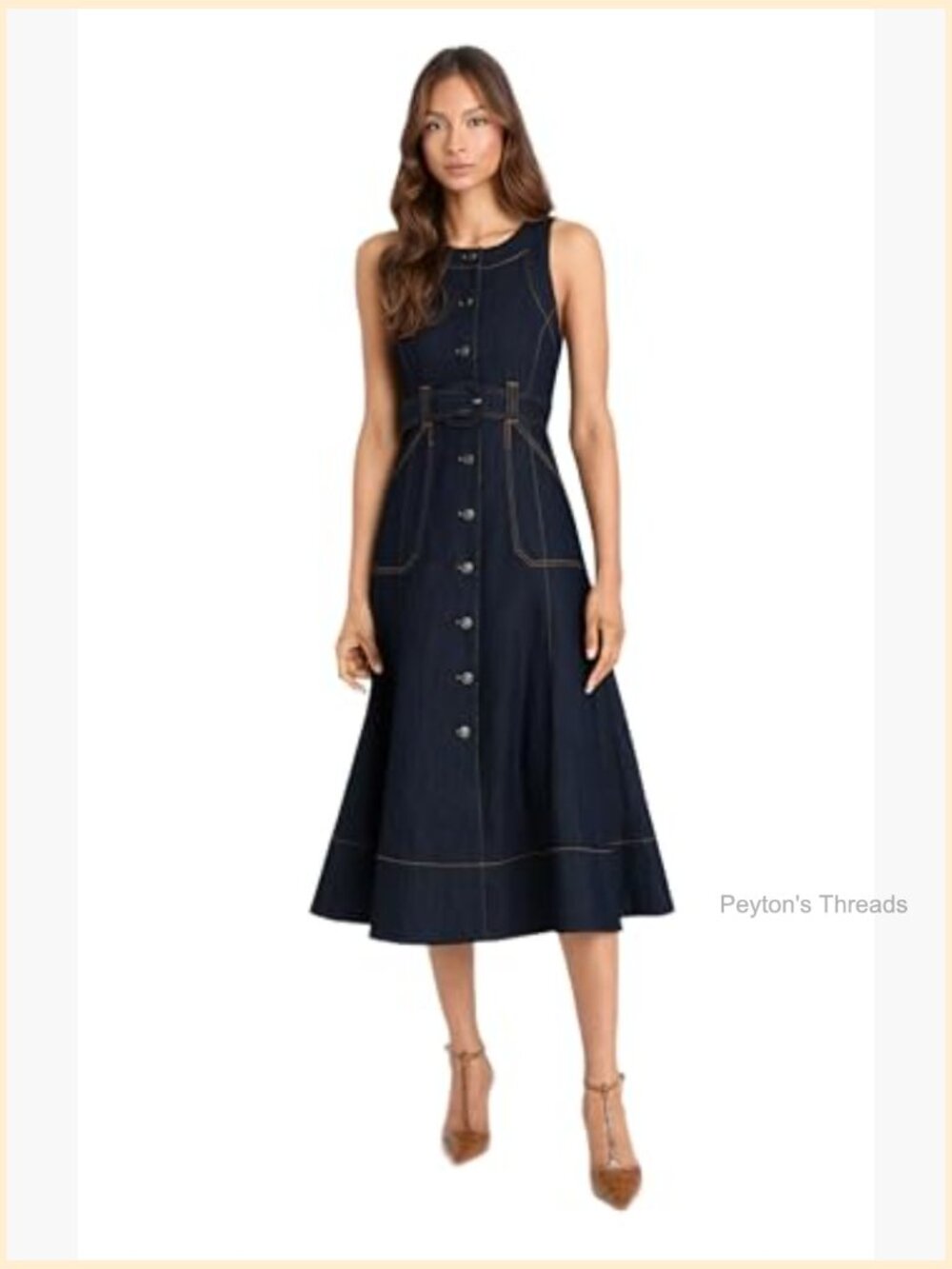 Sleeveless High Neck Midi Dress with Belted Utility Pockets - Picture 2 of 4